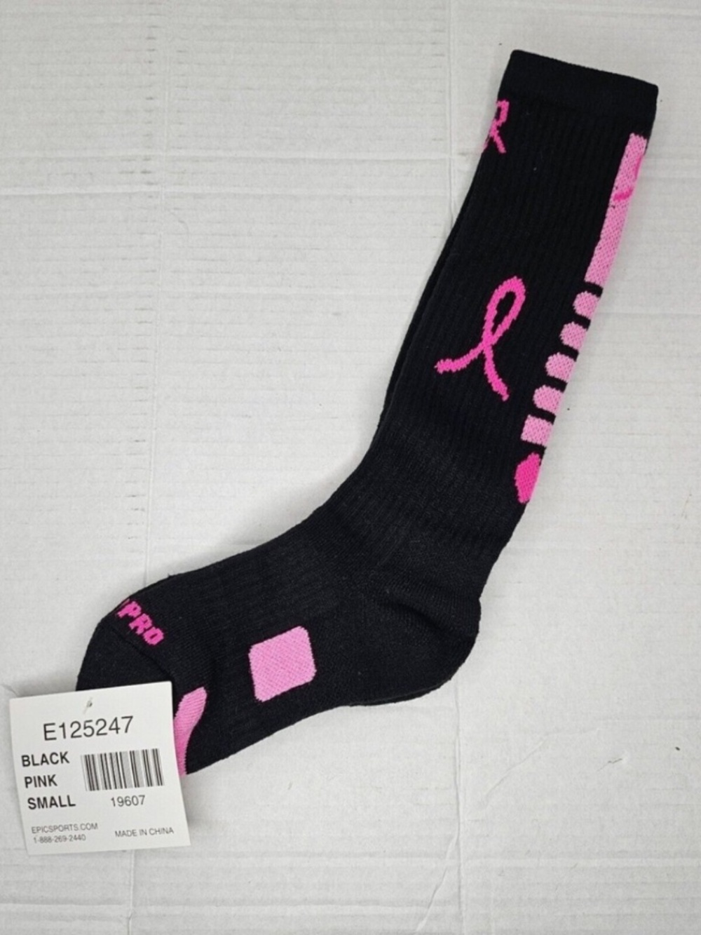 New Epic Sports E125247 Over Calf Breast Cancer Black Pink Ribbon Socks Size S